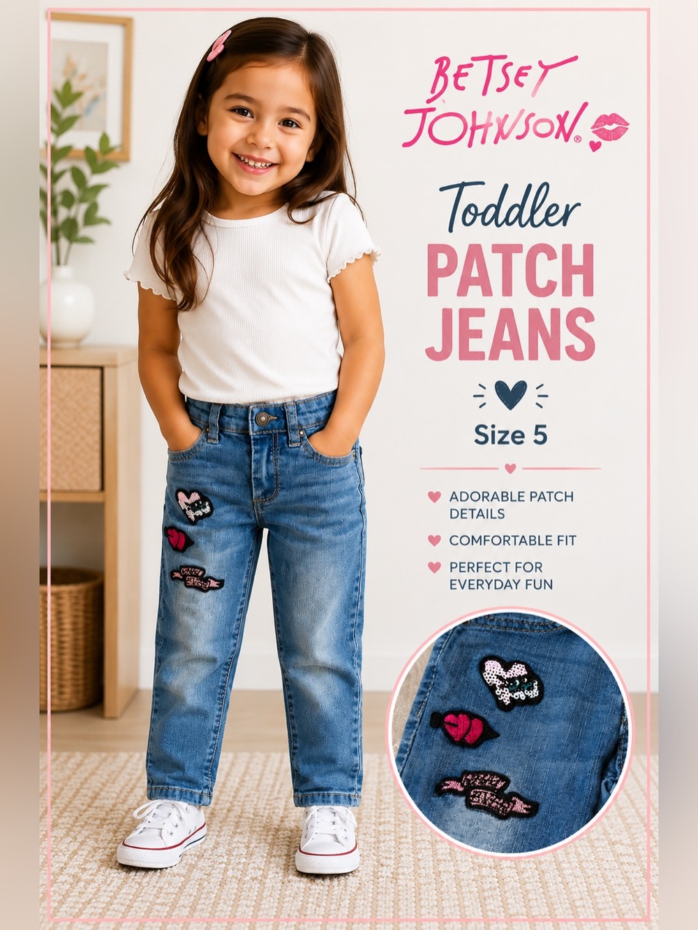 🩷👖 Betsey Johnson Girls Patch Skinny Jeans